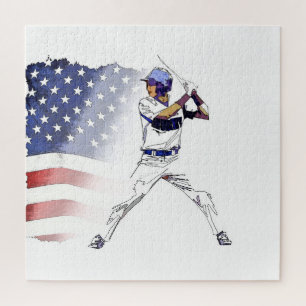 Batter Up! - Baseball Player and USA Flag Jigsaw Puzzle