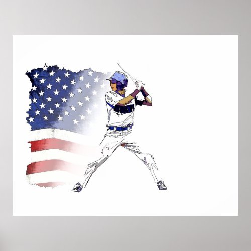 Batter Up _ Baseball Player and USA Flag  Poster