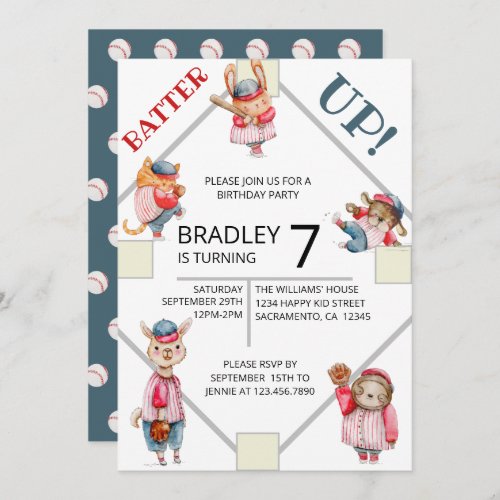 Batter Up Baseball Sports Boys Birthday Party Invitation