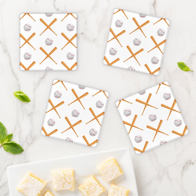 Batter Up Baseball Sports Pattern Coaster Set (In Situ)