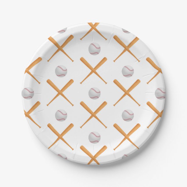 Batter Up Baseball Sports Pattern Paper Plates (Front)