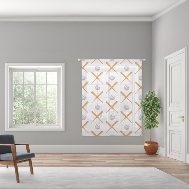 Batter Up Baseball Sports Pattern Sheer Curtains (Wide)