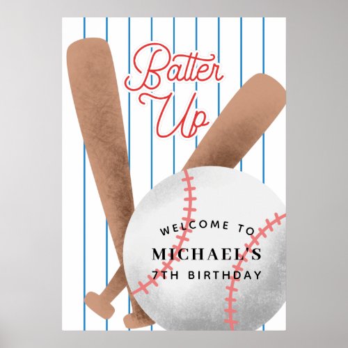 Batter Up Baseball Theme Birthday Party Welcome Poster