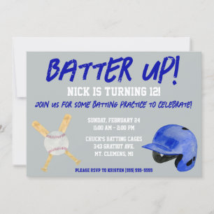 Batter Up! Baseball Themed Birthday Party Invitation