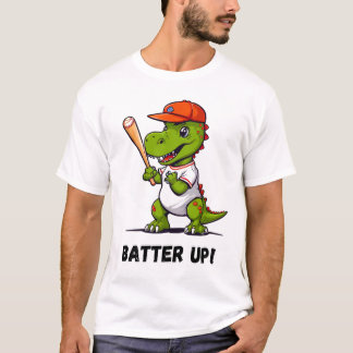 Batter Up Dino Playing Baseball T-Shirt