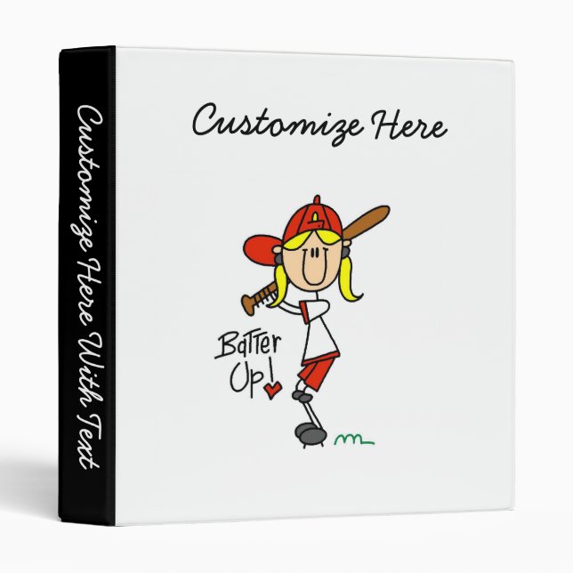 Batter Up Girls Baseball T-shirts and Gifts 3 Ring Binder (Front/Spine)