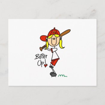 Batter Up Girls Baseball T-shirts And Gifts Postcard by stick_figures at Zazzle