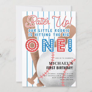 Batter Up Little Rookie Baseball 1st Birthday Invitation