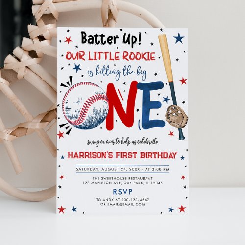 Batter Up Our Little Rookie Baseball 1st Birthday Invitation