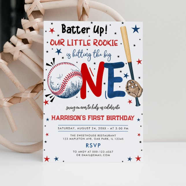 Batter Up Our Little Rookie Baseball 1st Birthday Invitation (Creator Uploaded)