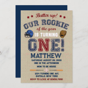 Batter Up Our Little Rookie Is Turning One Invitation