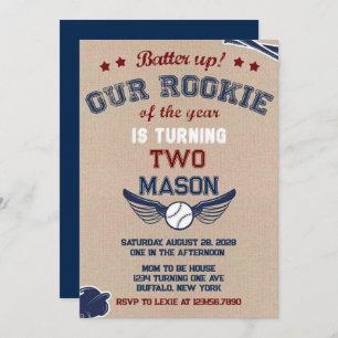 Batter Up Our Little Rookie Is Turning Two Invitation