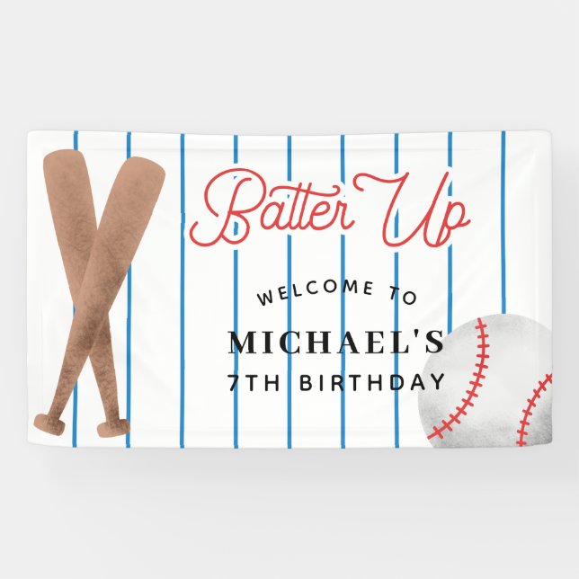 Batter Up Red Blue Baseball Birthday Party Banner (Horizontal)