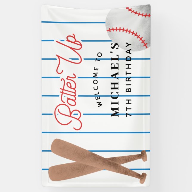 Batter Up Red Blue Baseball Birthday Party Banner