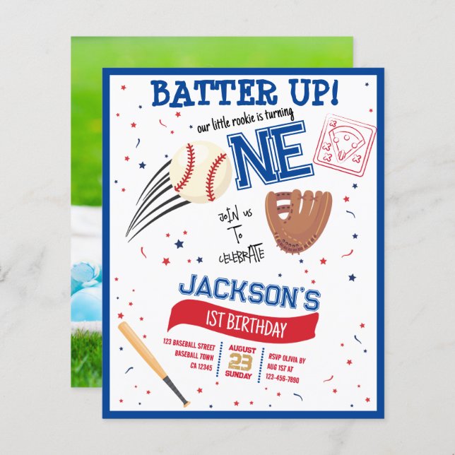Batter Up Rookie Baseball Cheap Photo 1st Birthday (Front/Back)