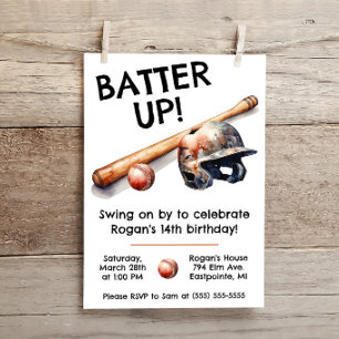 Batter Up!  Swing on By! Baseball Birthday Party Invitation