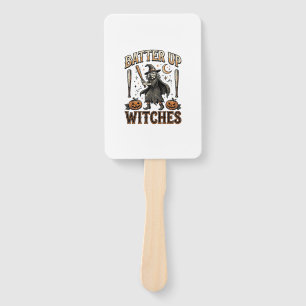 Batter Up Witches Vintage Halloween Baseball Desig Hand Fan