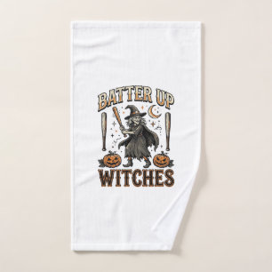 Batter Up Witches Vintage Halloween Baseball Desig Hand Towel