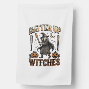 Batter Up Witches Vintage Halloween Baseball Desig House Flag