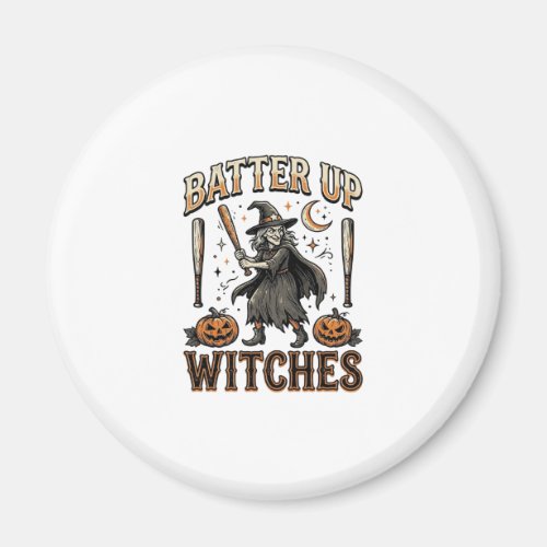 Batter Up Witches Vintage Halloween Baseball Desig Magnet