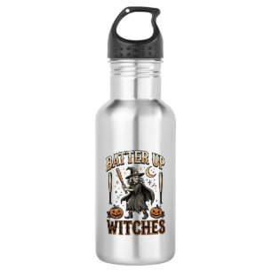 Batter Up Witches Vintage Halloween Baseball Desig Stainless Steel Water Bottle