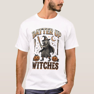 Batter Up Witches Vintage Halloween Baseball Desig T-Shirt