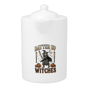 Batter Up Witches Vintage Halloween Baseball Desig Teapot