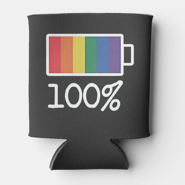 Battery 100% Gay Funny LGBT Pride Month Equality  Can Cooler (Front)