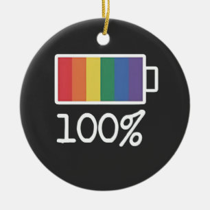 Battery 100% Gay Funny LGBT Pride Month Equality Ceramic Ornament