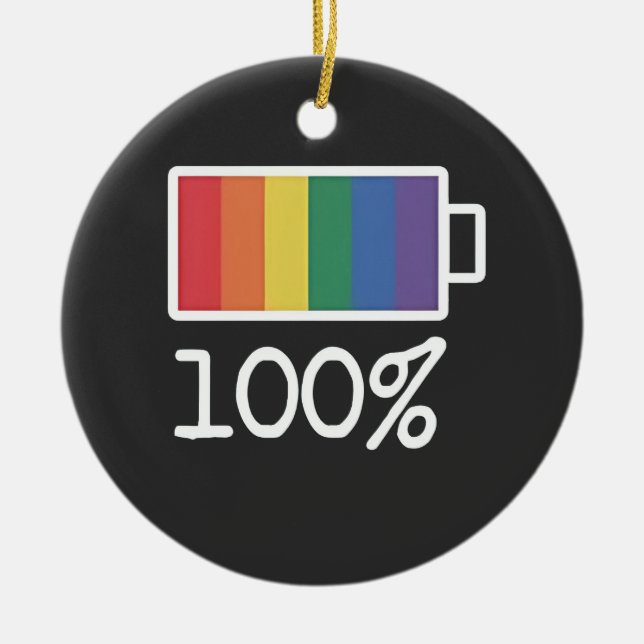 Battery 100% Gay Funny LGBT Pride Month Equality  Ceramic Ornament (Front)