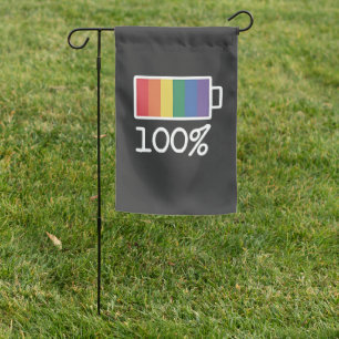 Battery 100% Gay Funny LGBT Pride Month Equality  Garden Flag