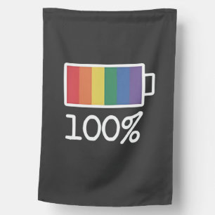 Battery 100% Gay Funny LGBT Pride Month Equality House Flag