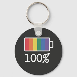 Battery 100% Gay Funny LGBT Pride Month Equality Keychain