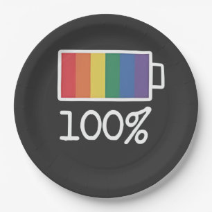 Battery 100% Gay Funny LGBT Pride Month Equality Paper Plates