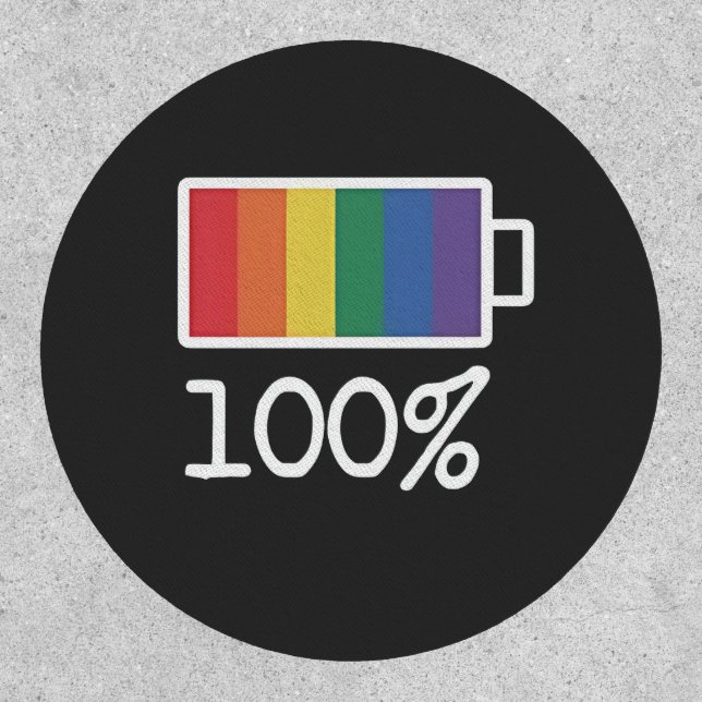 Battery 100% Gay Funny LGBT Pride Month Equality  Patch (Front)