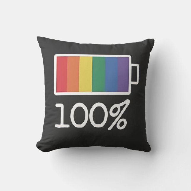 Battery 100% Gay Funny LGBT Pride Month Equality  Throw Pillow (Front)