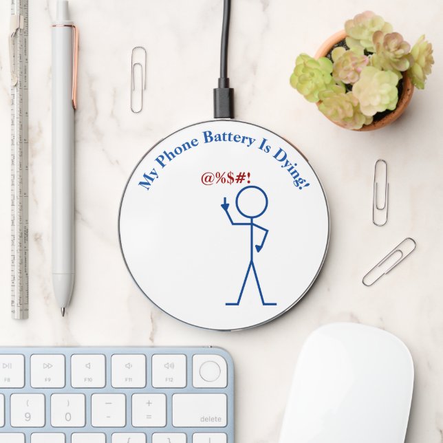 Battery Dying 'Eff You' Stick Figure Wireless Charger (Desk)