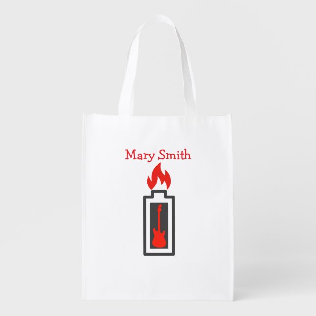 Battery, Guitar and Flame Grocery Bag (Front)