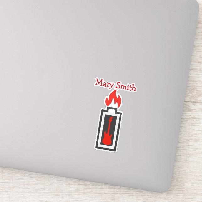 Battery, Guitar and Flame Sticker (Detail)