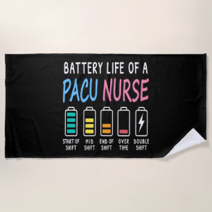 Battery life of a PACU nurse levels humor Beach Towel