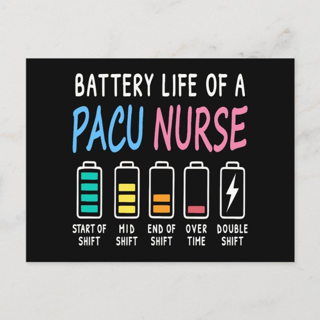Battery life of a PACU nurse levels humor Postcard (Front)