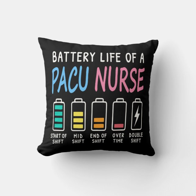 Battery life of a PACU nurse levels humor Throw Pillow (Front)