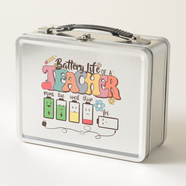 Battery Life of a Teacher – Relatable Educator Metal Lunch Box (Front)