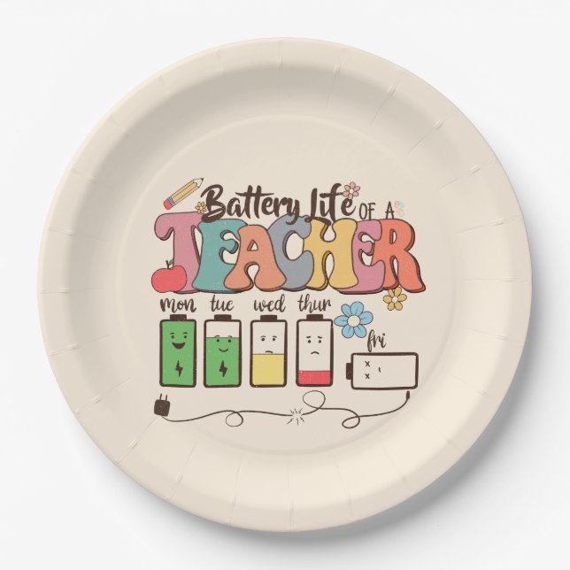 Battery Life of a Teacher – Relatable Educator Paper Plates (Front)