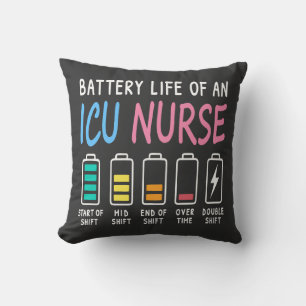 Battery life of an ICU nurse humor chart Throw Pillow