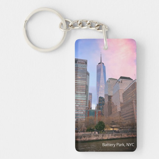 Battery Park from Staten Island Ferry NYC Postcard Keychain (Front)