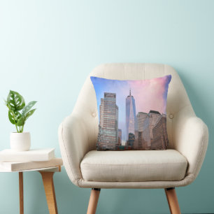 Battery Park from Staten Island Ferry NYC Throw Pillow