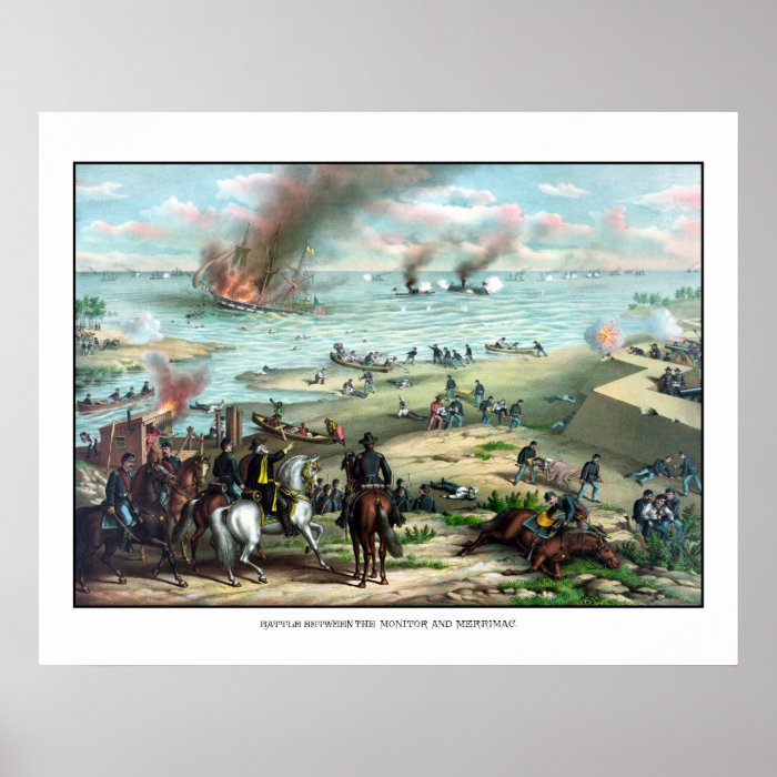 Battle Between The Monitor And Merrimac Print