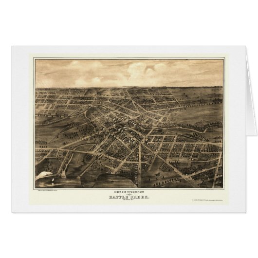 Battle Creek, MI Panoramic Map - 1870 Cards (Front Horizontal)