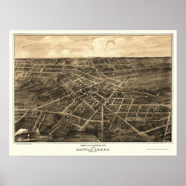 Battle Creek, MI Panoramic Map - 1870 Poster (Front)